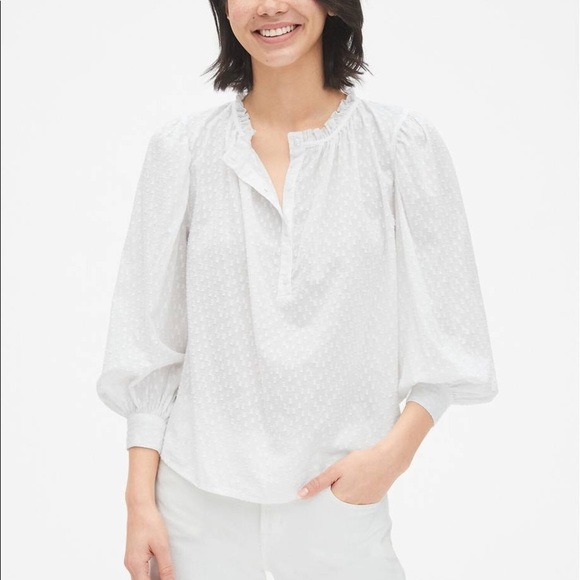 GAP Tops - New GAP Ruffled Neck Ballon Sleeve Blouse GEO Clip